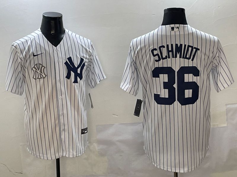 Men New York Yankees #36 Schmidt White Stripe Game 2025 Nike MLB Jersey style 6->youth mlb jersey->Youth Jersey